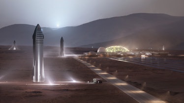 An artist's rendering of the SpaceX Starship on Mars.