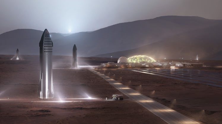 An artist's rendering of the SpaceX Starship on Mars.