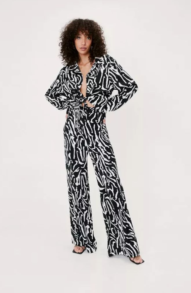 Zebra Print High Waisted Wide Leg Pants