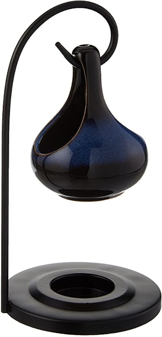 Elegant Blue Porcelain Tear Drop Metal Stand Tea Light Oil Warmer