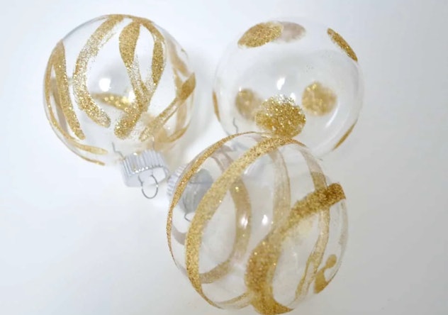 DIY glitter ornaments are fun for kids to make.