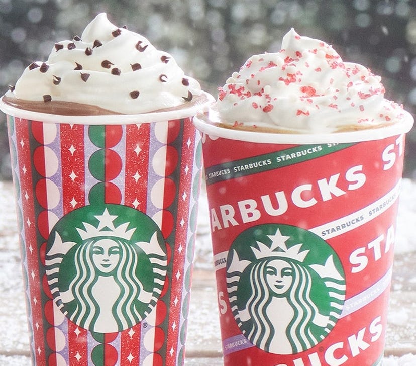 Starbucks' holiday 2021 drinks include the Peppermint Mocha and new Iced Sugar Cookie Almondmilk Lat...
