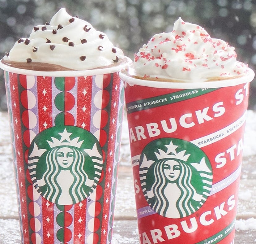 Starbucks' holiday 2021 drinks include the Peppermint Mocha and new Iced Sugar Cookie Almondmilk Lat...