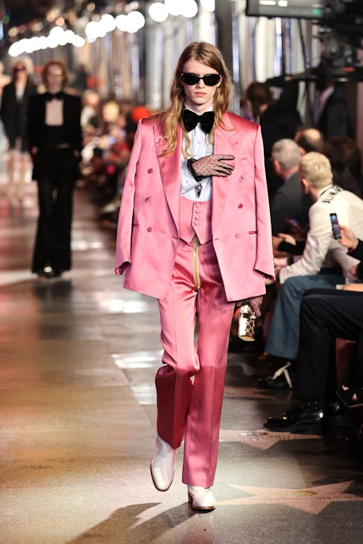 Gucci model in pink suit