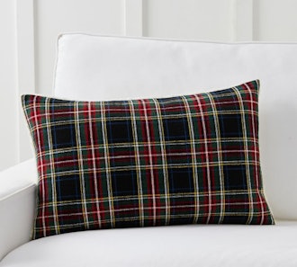 Plaid with Sherpa Back Pillow Cover in Black Multi