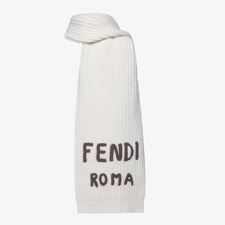 White Fendi Roma wool scarf from Fendi.