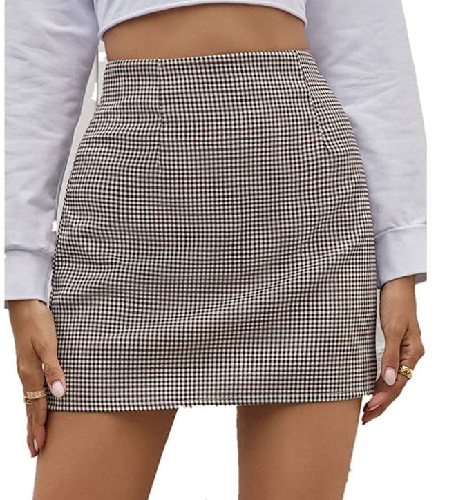 Floerns Plaid High Waist Bodycon Mini Skirt
