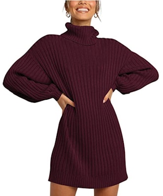 ANRABESS Lantern-Sleeve Sweater Dress