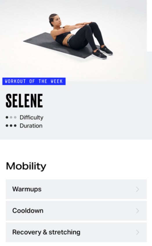 Workout options on the Freeletics app.