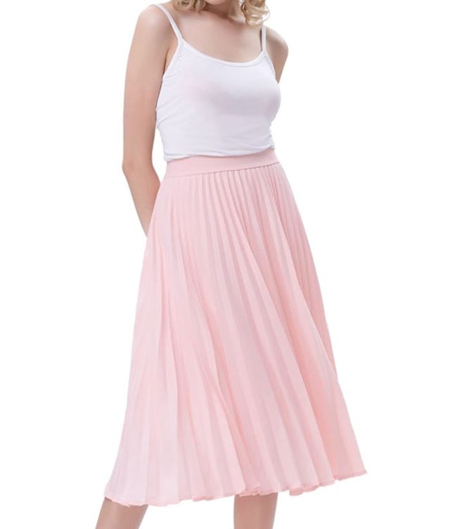 Kate Kasin High Waist Pleated A-Line Swing Skirt