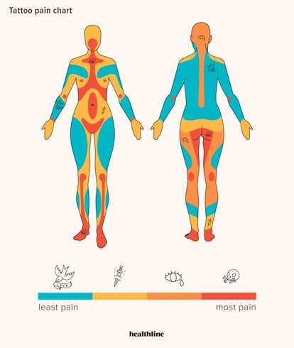 A tattoo pain chart on a female drawing can be helpful in showing which areas of the body hurt the m...