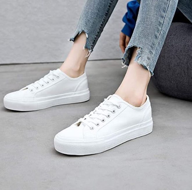 Adokoo White Platform Sneakers 