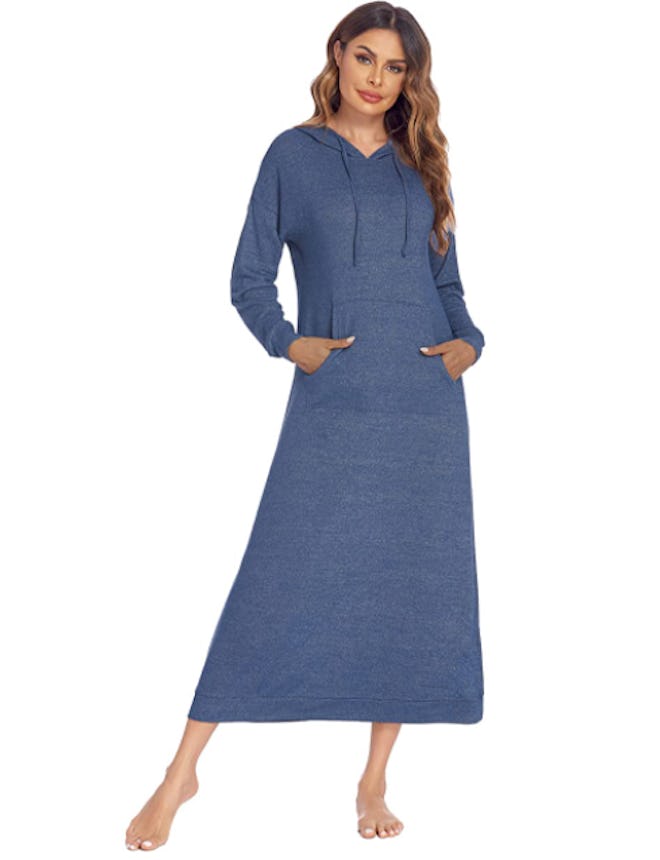 Ekouaer Sleepwear Long-Sleeve Hooded Nightgown