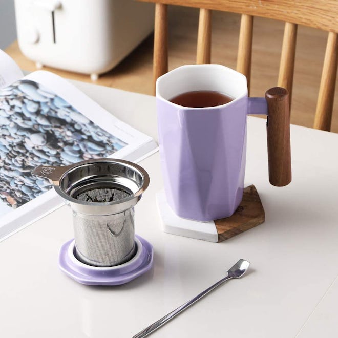 SWEEJAR Porcelain Tea Mug with Infuser and Lid