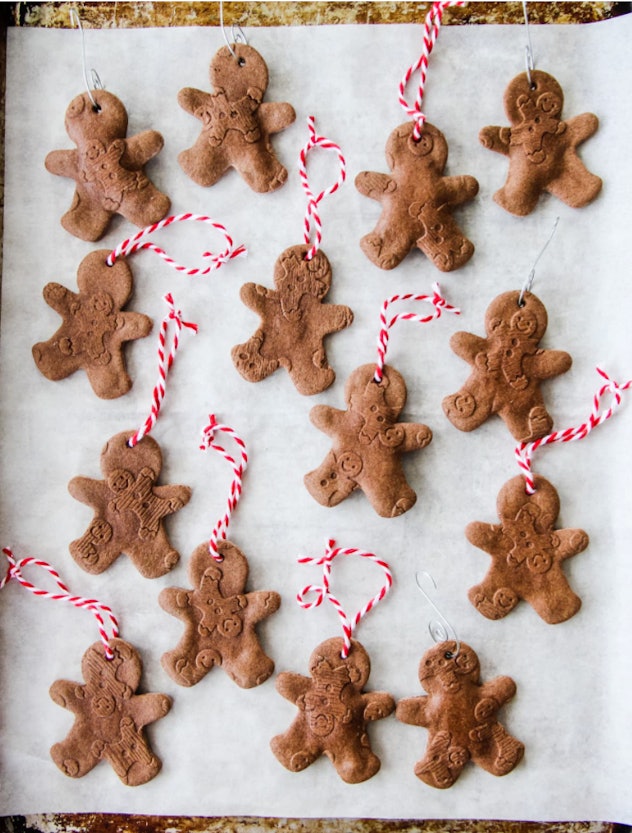 Gingerbread salt dough ornaments are a DIY craft kids can make.