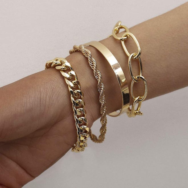 fxmimior Dainty Boho Gold Silver Chain Bracelets Set