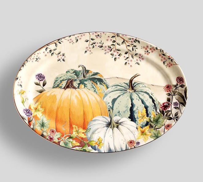 Botanical Harvest Pumpkin Stoneware Oval Serving Platter