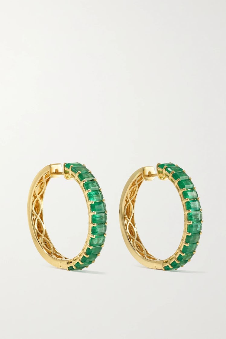 18-Karat Gold Emerald Hoop Earrings