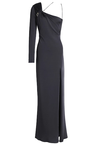 Leonora one-shoulder ruched satin-jersey gown from Cushnie, available to shop on The Outnet.