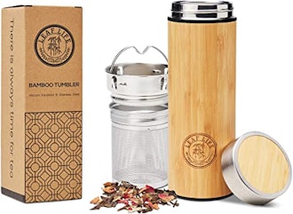 LeafLife Bamboo Tumbler Thermos with Tea Infuser & Strainer