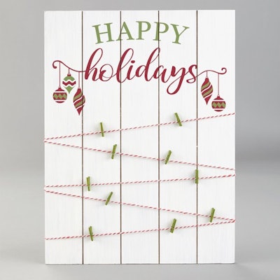 Christmas Card Board - Holiday Letter Display with Clothespin Clips