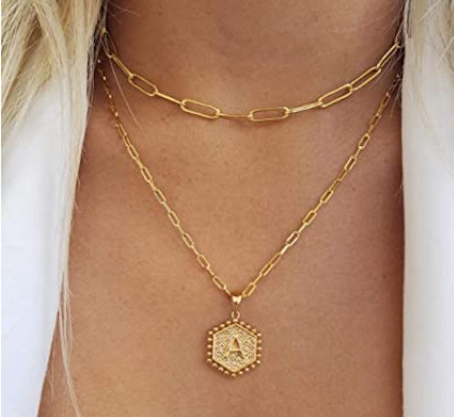 M MOOHAN Dainty Layered Initial Necklace