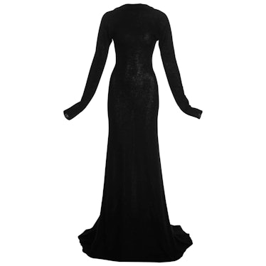 Roberto Cavalli black wool low back trained evening dress, c. 2000s, available to shop on 1stDibs.