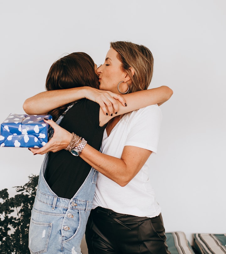 mom and daughter hugging after receiving a last minute birthday gift