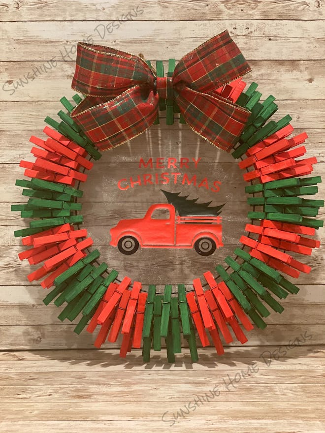 Christmas Truck Clothespin Wreath from Etsy
