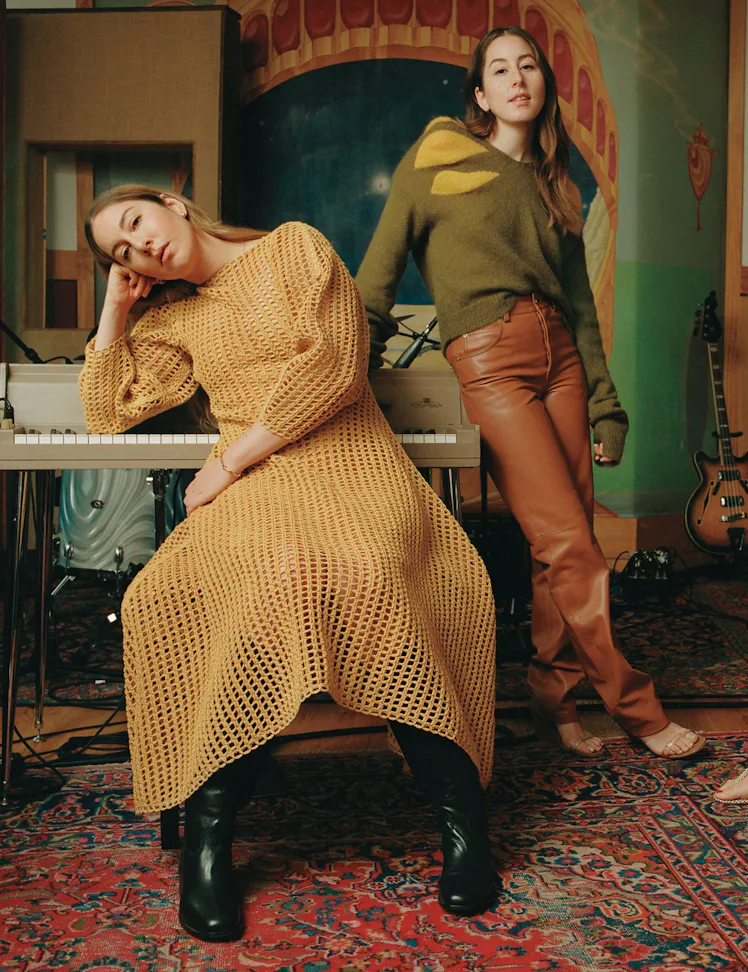 the Haim sisters lounge in a recording studio
