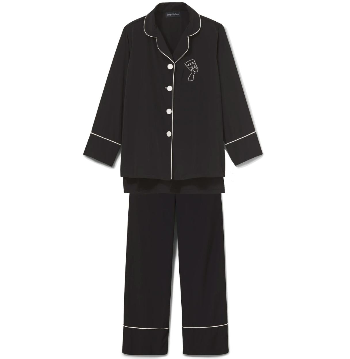 Black Silk Trimmed Pajama Set