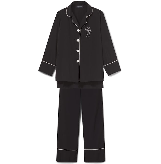 Black Silk Trimmed Pajama Set
