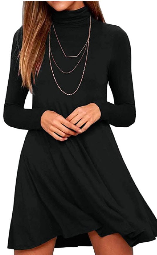 KEEDONE Long Sleeve Turtleneck T-Shirt Dress