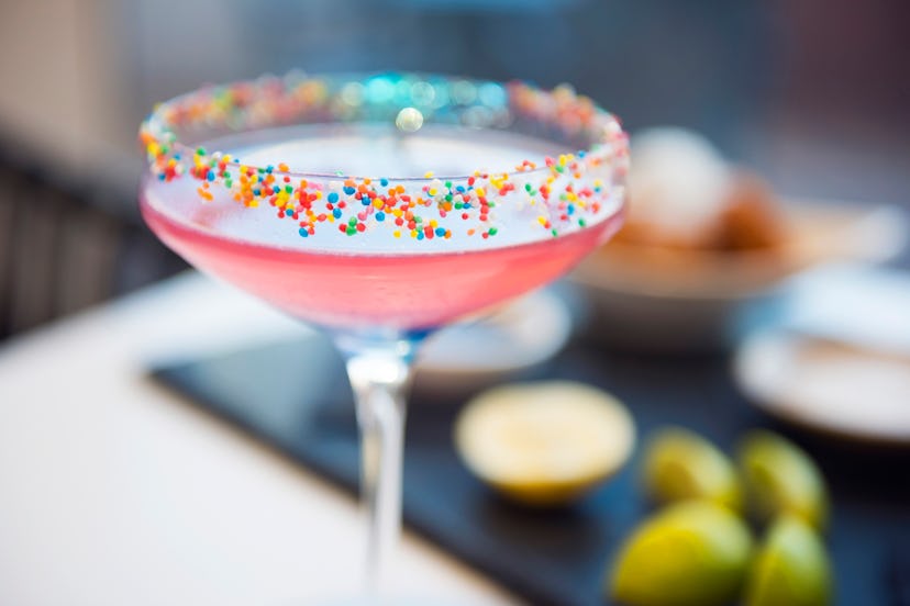 Martini glass with sprinkles around the rim