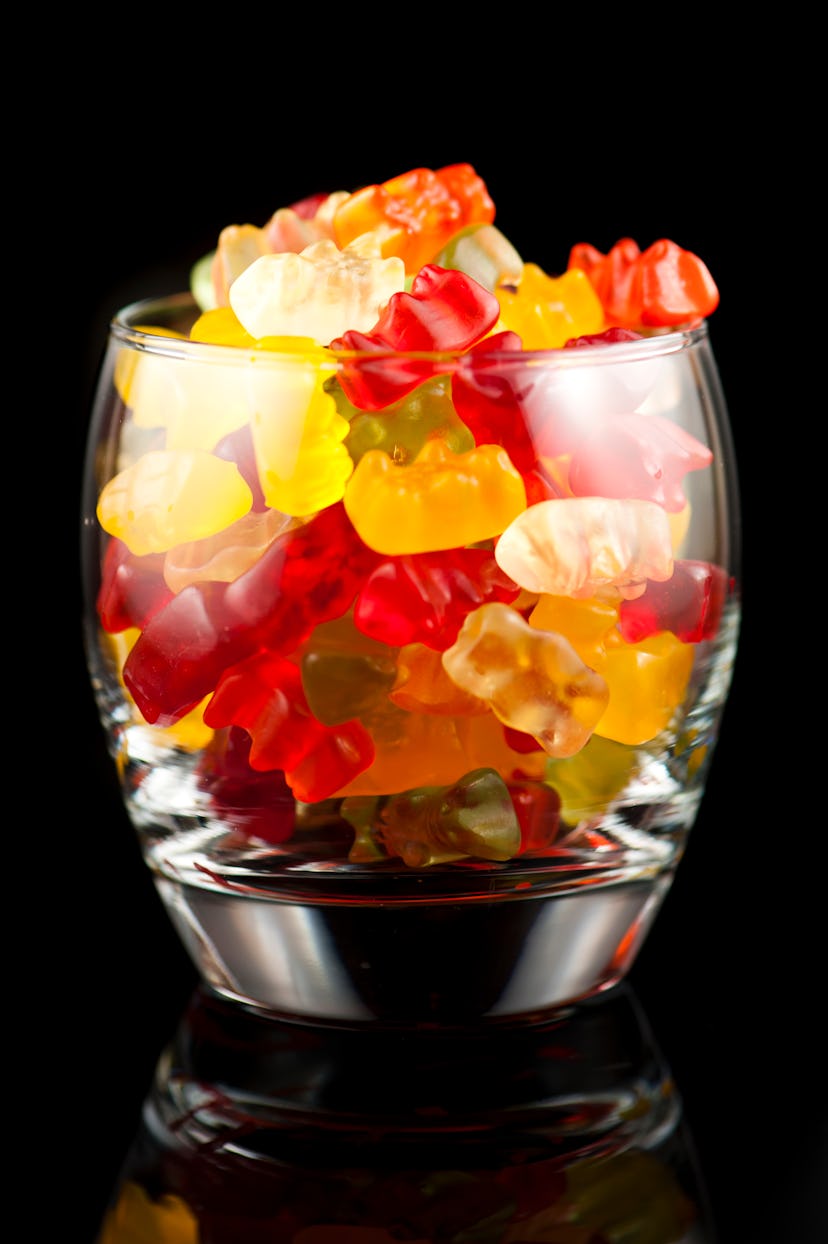 Cocktail glass filled with gummy bears