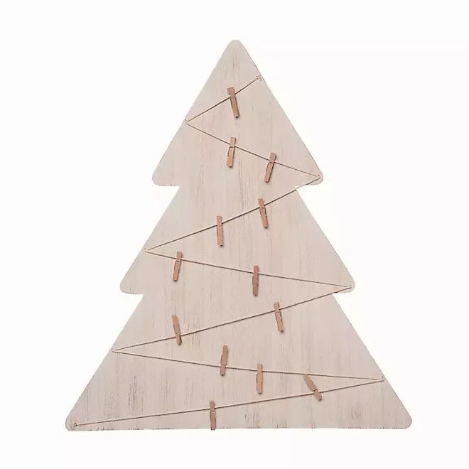 Kirkland's Modern White Wood Tree Card Holder Plaque to display holiday cards