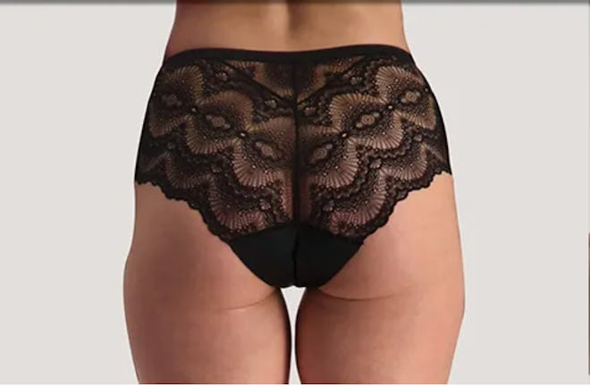 Image of a woman wearing JustnCase by Confitex lace briefs.
