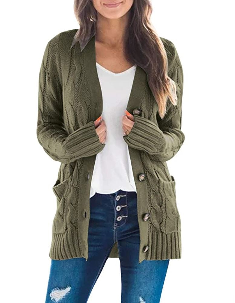 MEROKEETY Long Sleeve Cable Knit Sweater