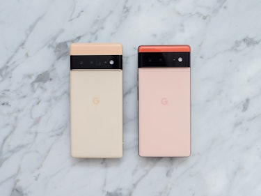 Google's Pixel 6 phone lineup next to each other.