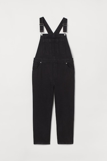 H&M's plus size black denim overalls. 