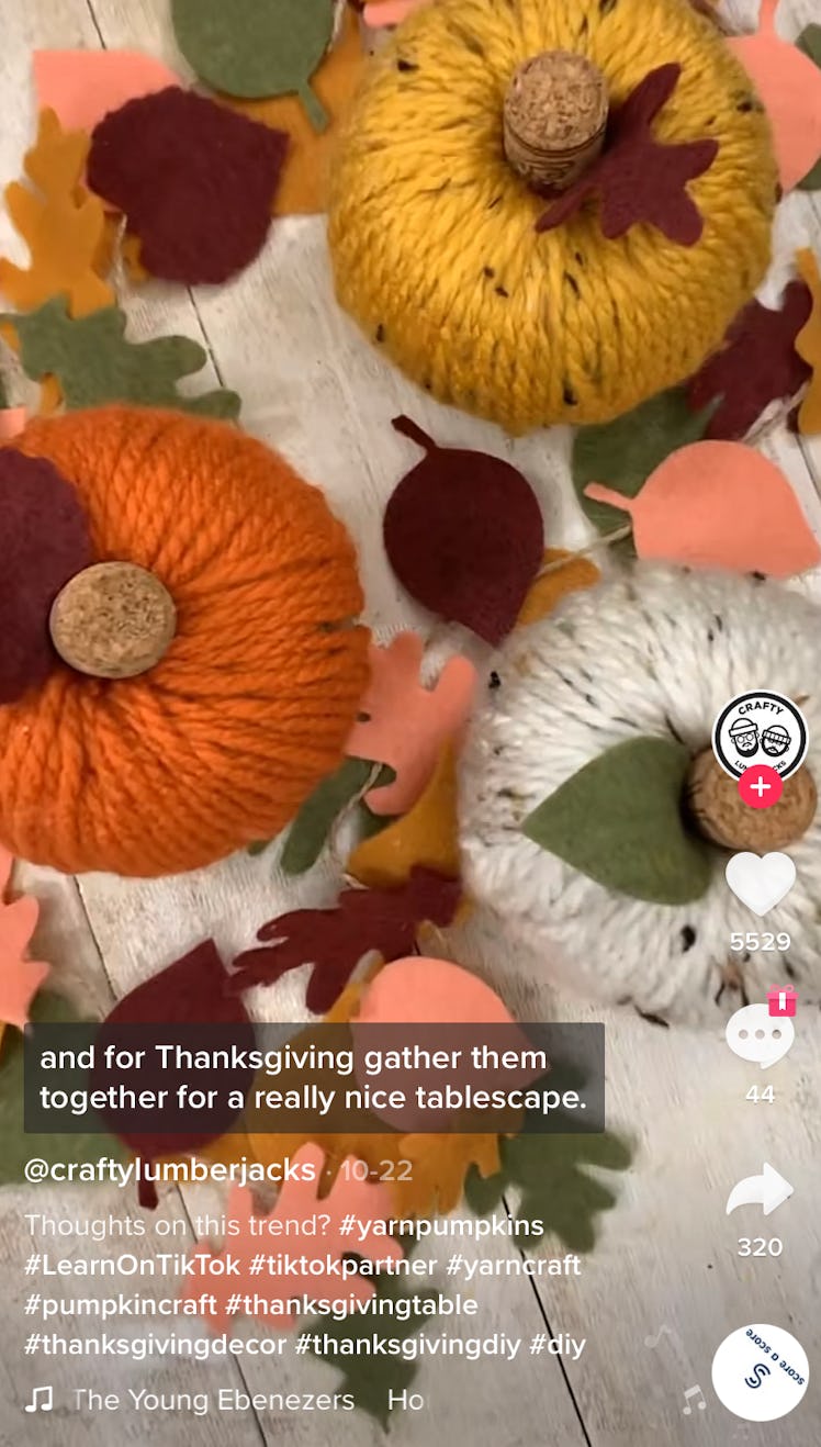 Yarn pumpkins are just some of the TikTok Thanksgiving decor ideas you can do. 