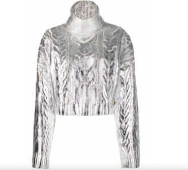 Metallic-Effect Roll Neck Jumper