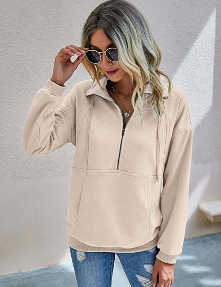 PRETTYGARDEN Long Sleeve Lapel Zipper Sweatshirt