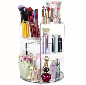 360° Rotating Makeup Organizer with Adjustable Compartment Heights