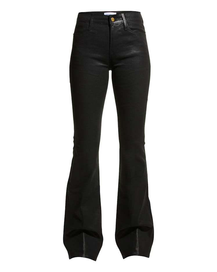 Black Le High Flare coated jeans in Noir from FRAME.