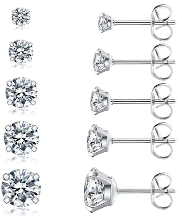 Wssxc 5 Pairs Stud Earrings Set, Hypoallergenic Cubic Zirconia