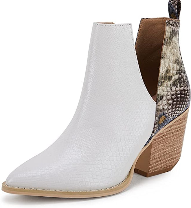 FISACE Pointed Toe Stacked Heel Ankle Boots