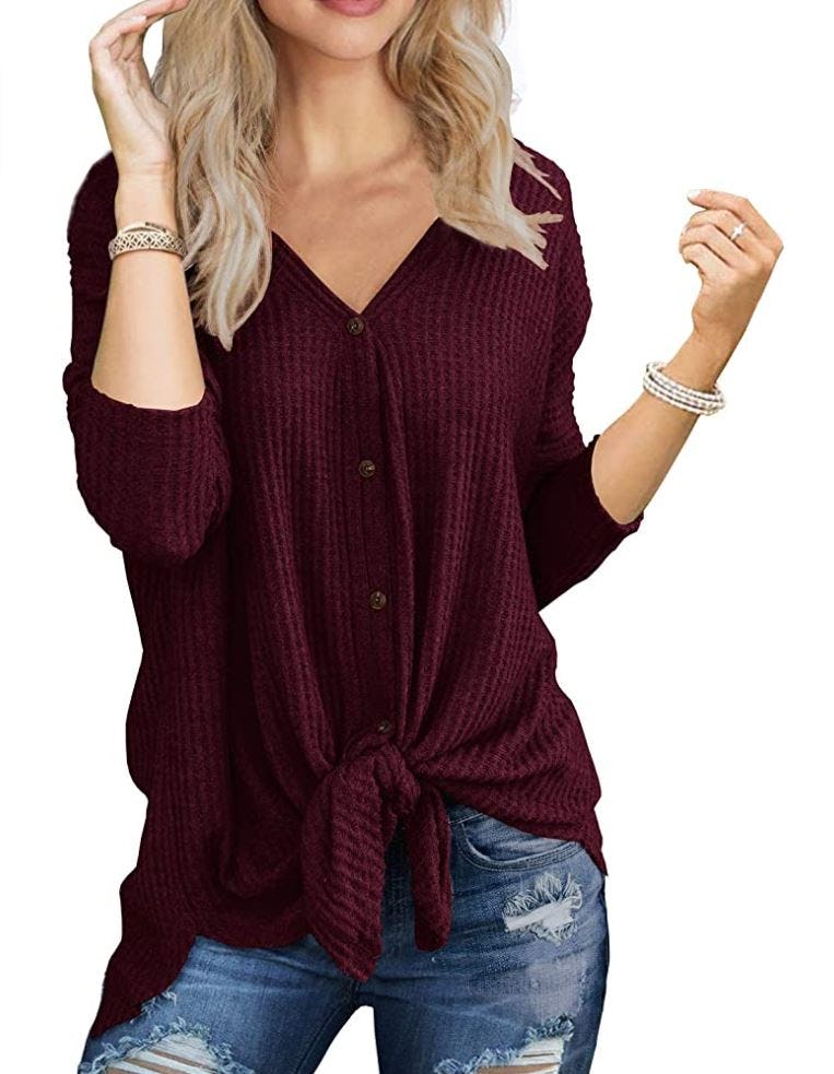 IWOLLENCE Waffle Knit Knot Blouse