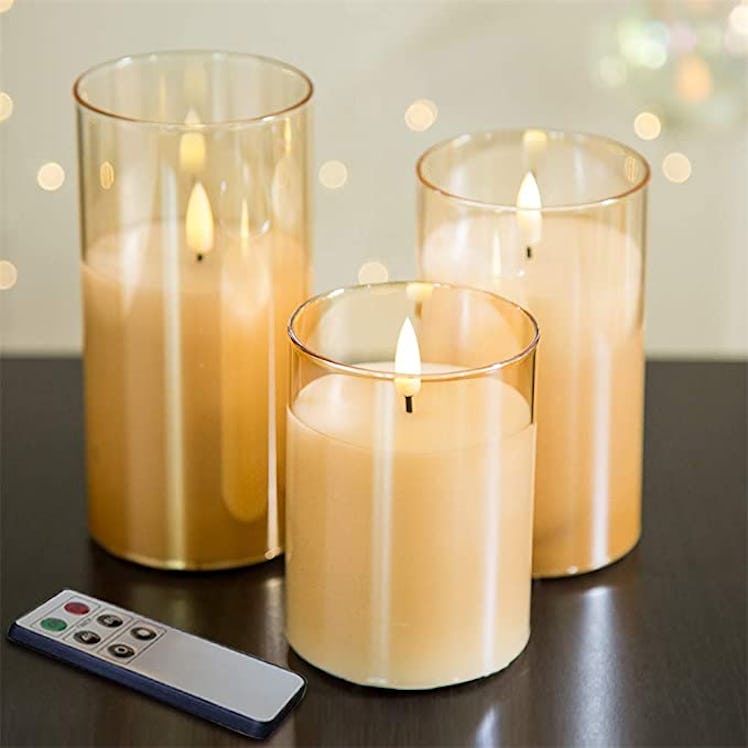 Eywamage Gold Glass Flameless Candles with Remote