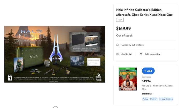 A look at the Halo Infinite Collector’s Edition Walmart listing 